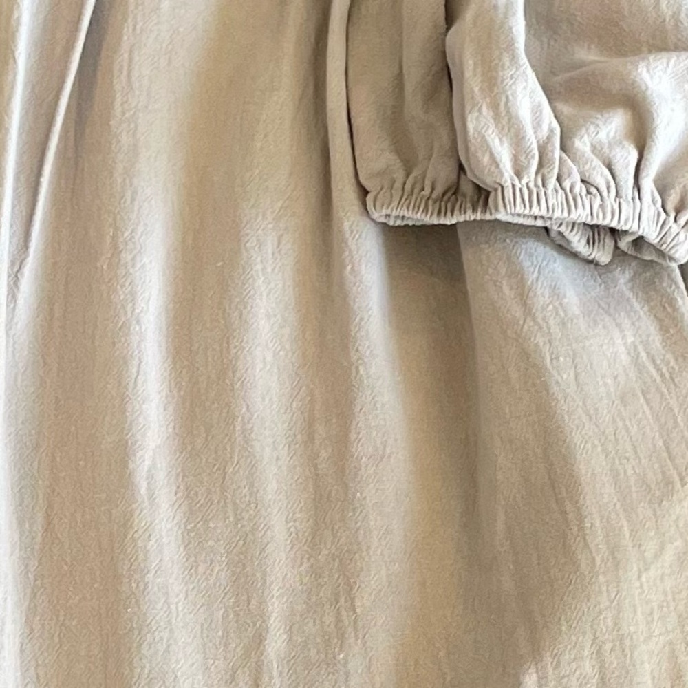 #55  Maxi Long Sleeve Grey Button V Bohemian Linen Feel Gray Prairie Dress - Picture 8 of 10
